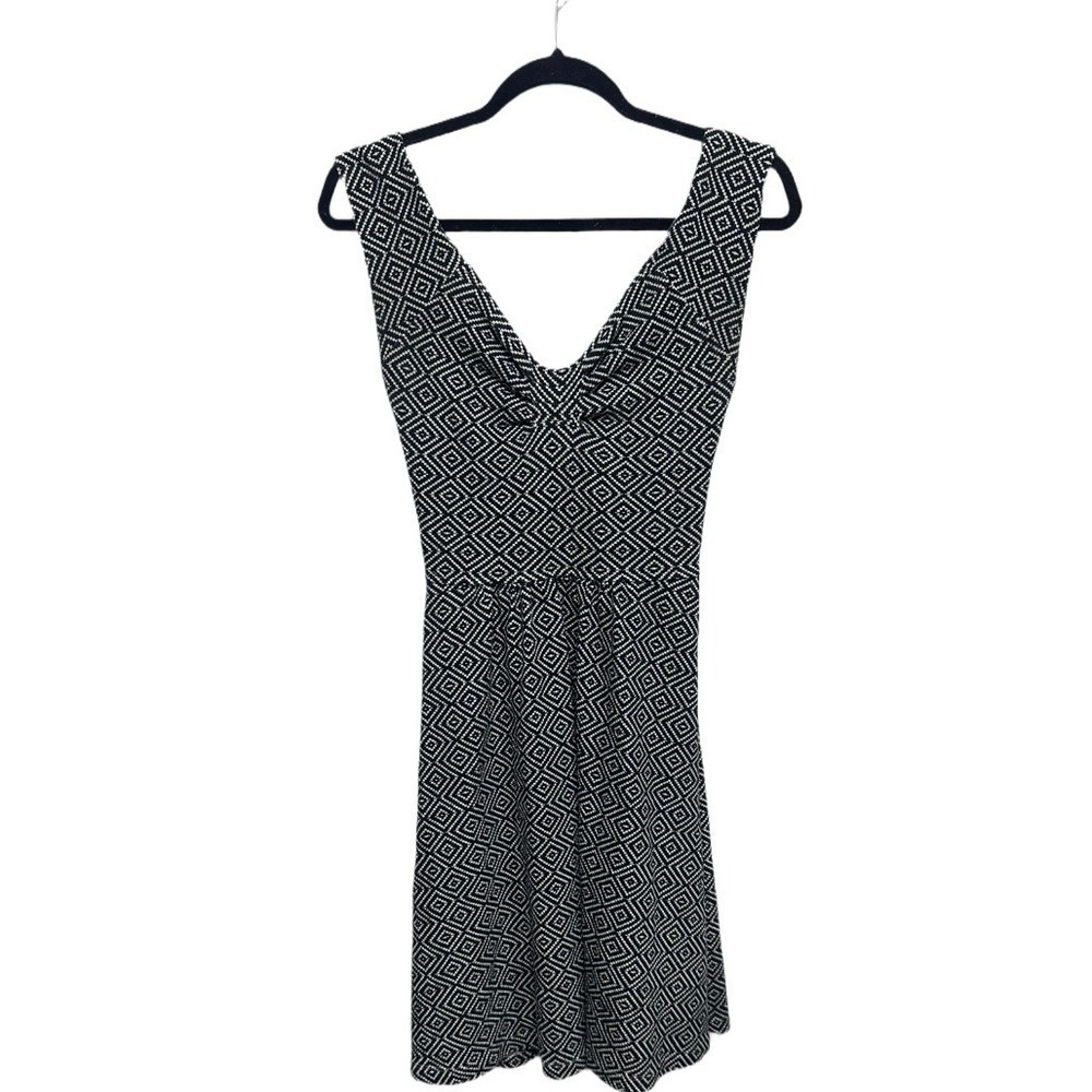 Anthropologie Postmark Open Back Dress Blue and White Diamond Stitch Size 4